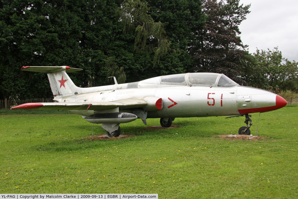 YL-PAG, Aero L-29 Delfin C/N 491273, Gate guardian Aero L-29 Delfin, Breighton Airfield, September 2009.