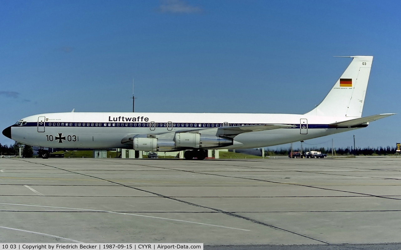 10 03, 1968 Boeing 707-307C C/N 19999, August Euler is taxying to the active at CFB Goose Bay