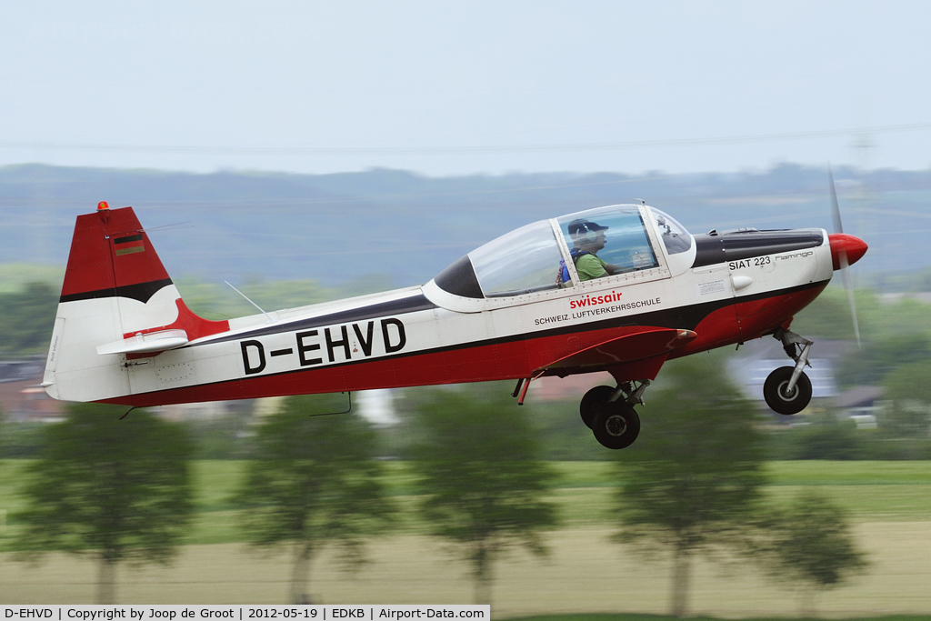 D-EHVD, SIAT 223K-1 Flamingo C/N 020, still wearing the Swissair Flying School markings.