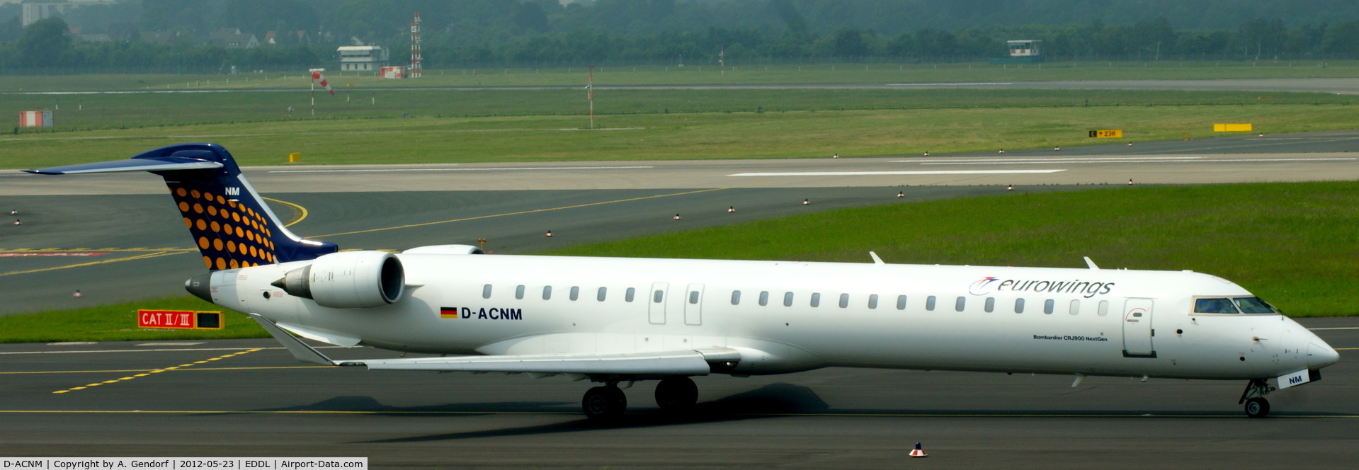D-ACNM, 2010 Bombardier CRJ-900LR (CL-600-2D24) C/N 15253, Eurowings (LH-Regional cs.), is taxiing for departure at Düsseldorf Int´l (EDDL)