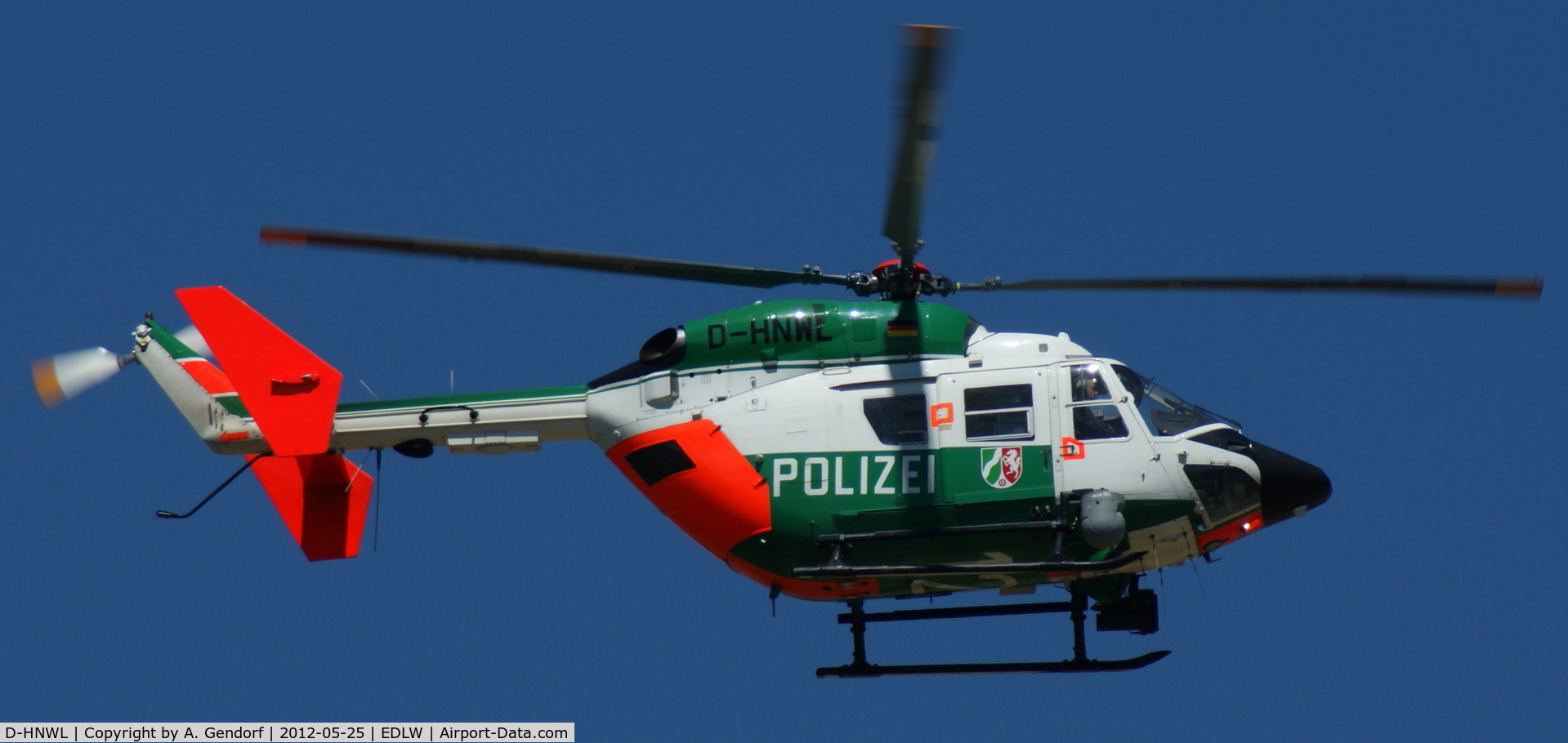D-HNWL, Eurocopter-Kawasaki BK-117A-3 C/N 7212, Polizei, is flying back to the base at Dortmund-Wickede Airport (EDLW)