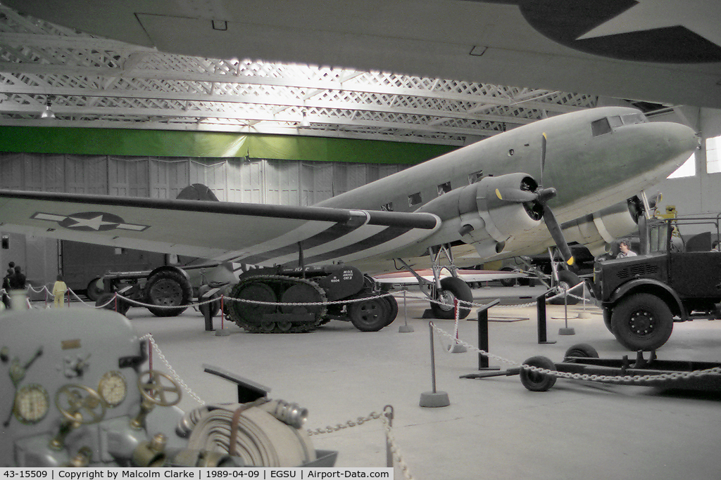 43-15509, 1943 Douglas C-47A Skytrain C/N 19975, Douglas C-47A Skytrain,at The Imperial War Museum, Duxford, April 1989.