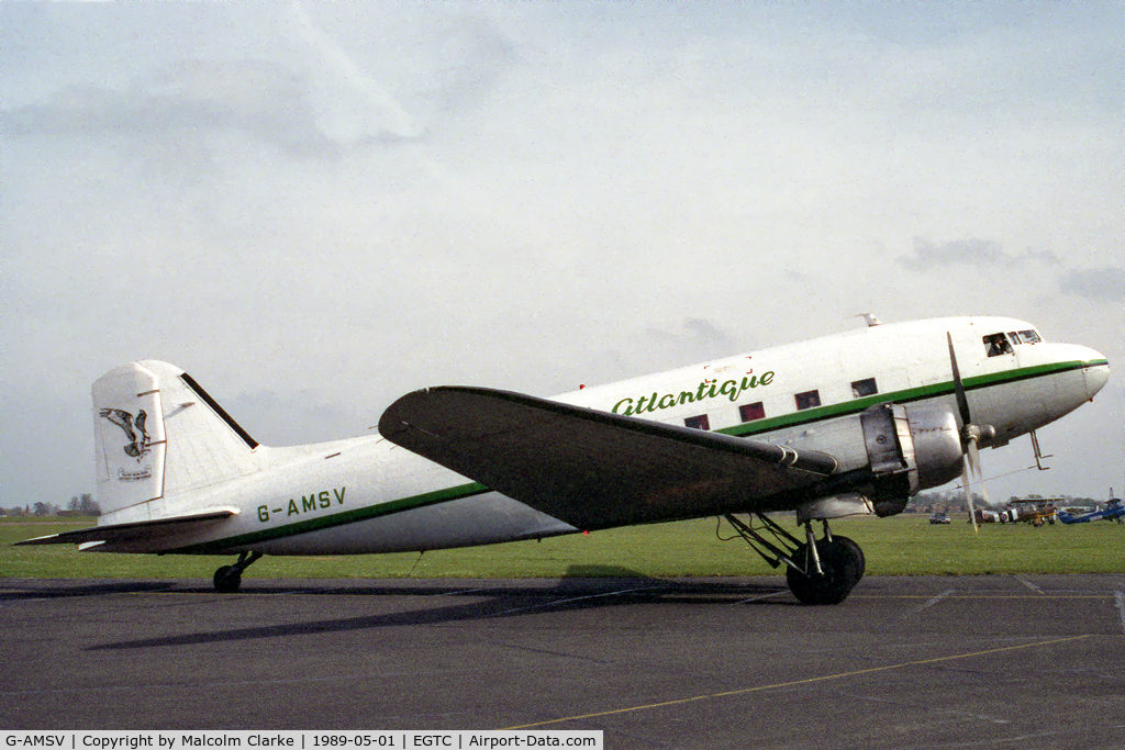 G-AMSV, 1944 Douglas DC-3A-467 (C-47B) C/N 16072, Douglas_C-47B at Cranfield Airport in May 1989.