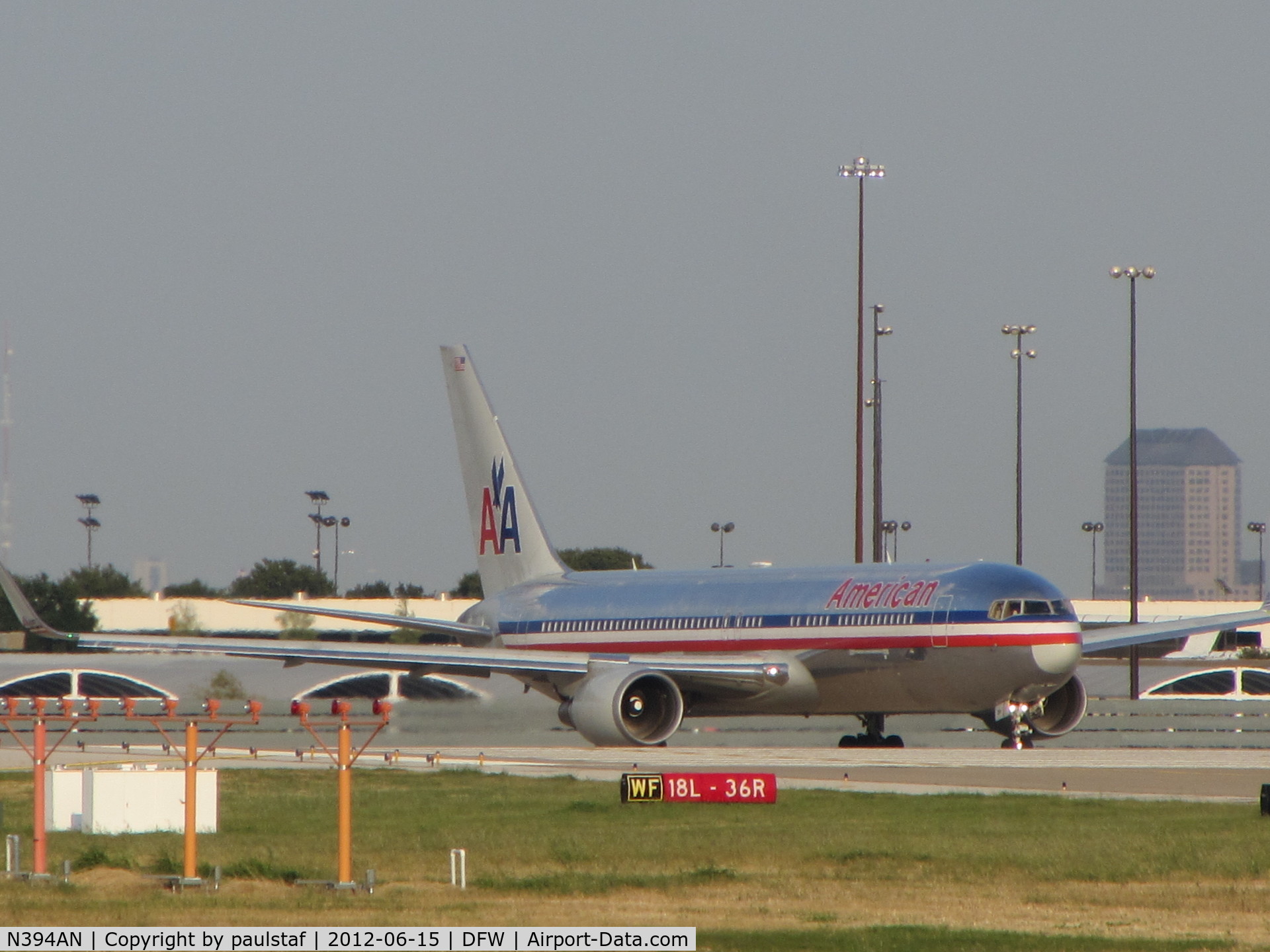 N394AN, 1998 Boeing 767-323/ER C/N 29431, Waiting to takeoff from runway 18L at DFW Airport