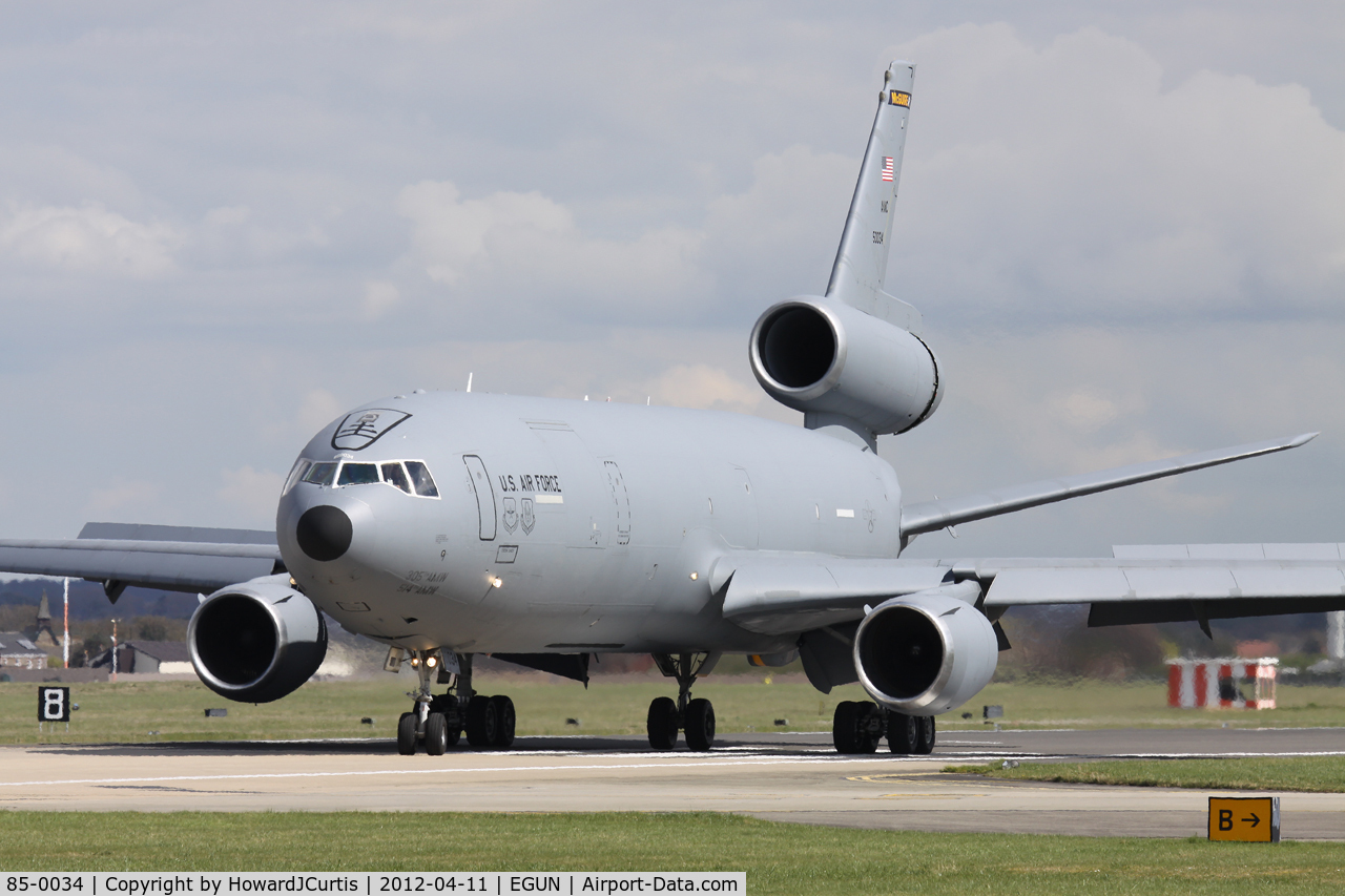 85-0034, 1985 McDonnell Douglas KC-10A Extender C/N 48239, Coming to a halt after landing.