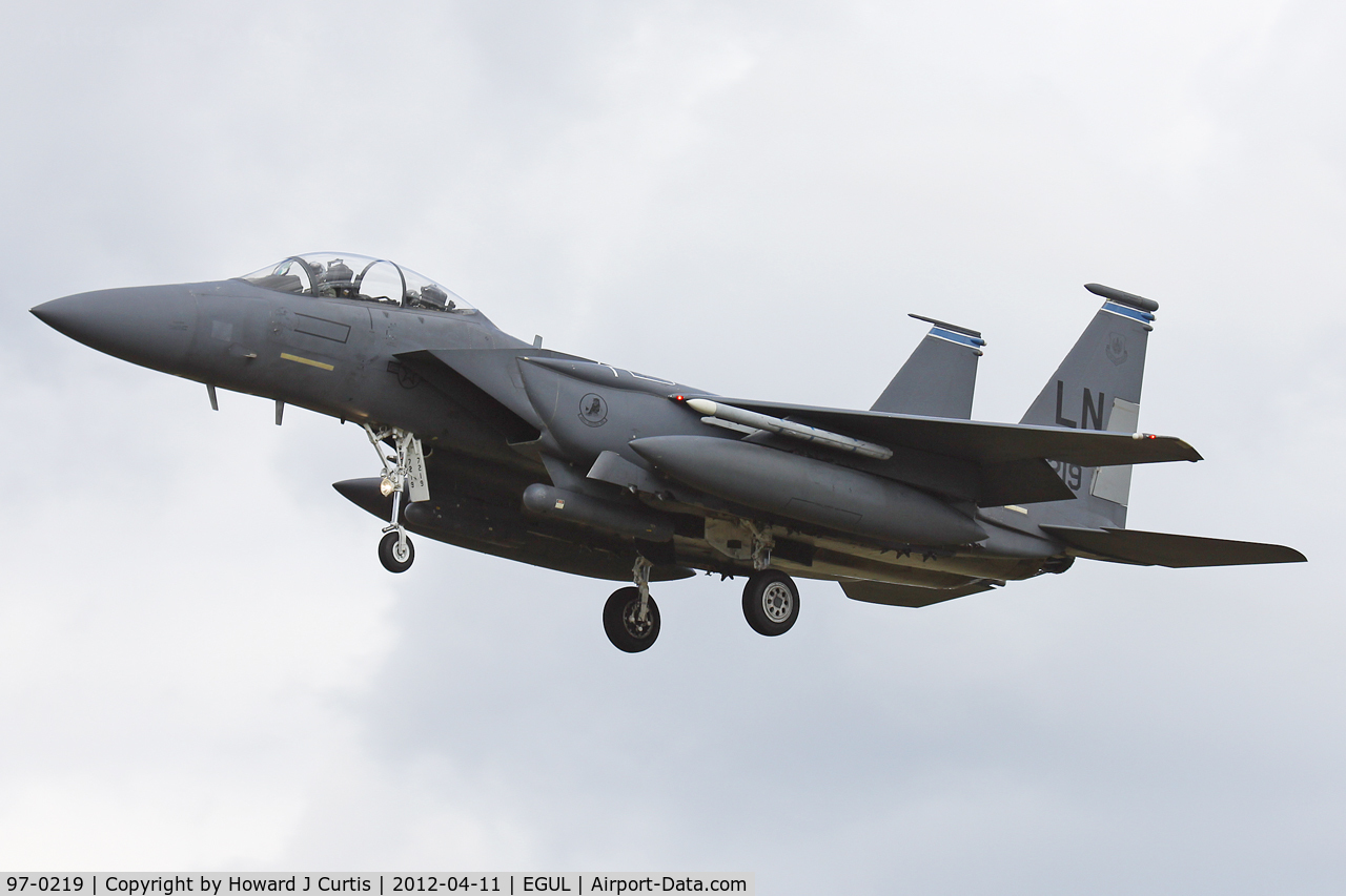 97-0219, 1997 McDonnell Douglas F-15E Strike Eagle C/N E218/1357, Operated by 492nd FS/48th FW, based here.