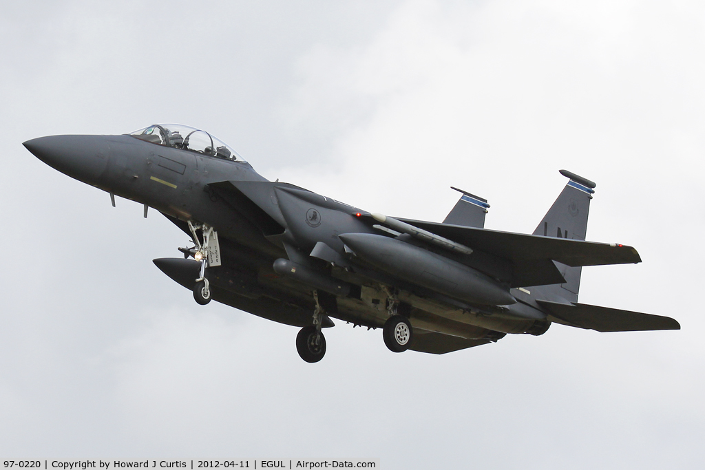 97-0220, 1997 McDonnell Douglas F-15E Strike Eagle C/N 1358/E219, Operated by 492nd FS/48th FW, based here.