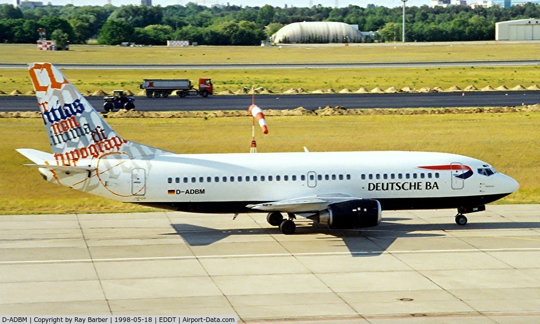 D-ADBM, 1997 Boeing 737-31S C/N 29057, Boeing 737-31S [29057] (Deutsche BA) Berlin-Tegel~D 18/05/1998. Taken from slide.