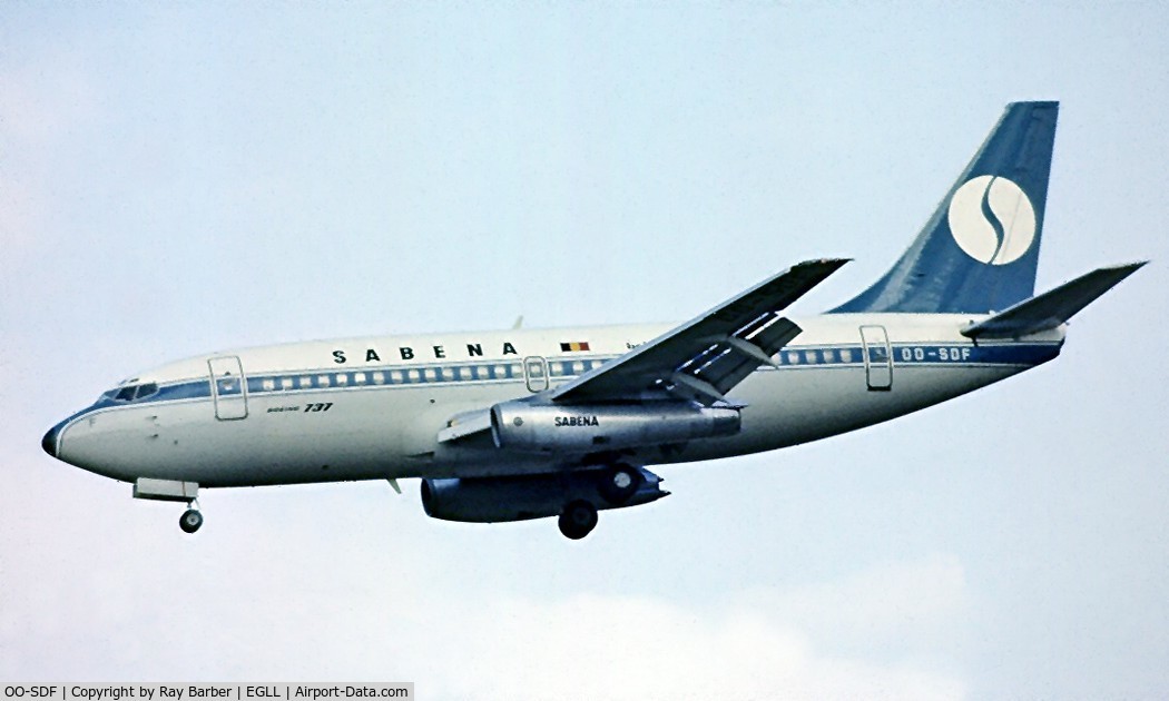 OO-SDF, 1974 Boeing 737-229 C/N 20912, Boeing 737-229 [20912] (Sabena) Heathrow~G 01/07/1978. Taken from a slide.