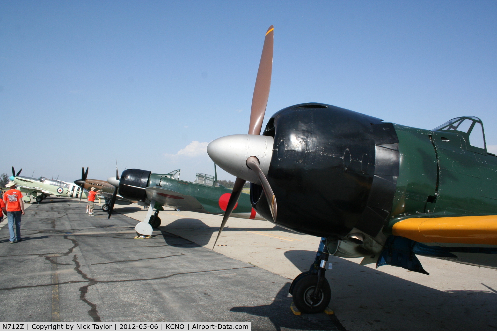N712Z, 1942 Mitsubishi A6M3 Reisen (Zero) C/N 3869, Parked with N553TT and N749DP and N514WB at the Chino Air Show