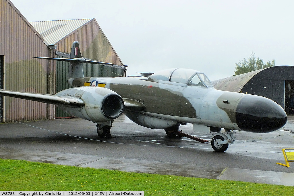 WS788, 1954 Gloster Meteor NF(T).14 C/N Not found WS788, The Museum's aircraft was built at Bagington, Coventry, in February 1954. In July 1954, it was issued to 152 Squadron at Wattisham. It served with the No.1 Air Navigation School at Thorney Island and later at No.2 School at Stradishall