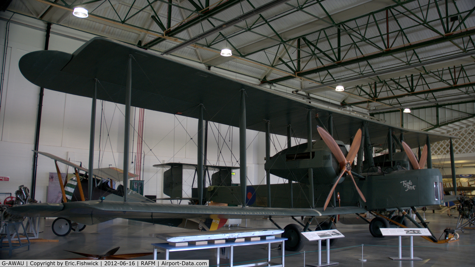 G-AWAU, Vickers FB-27A Vimy (replica) C/N VAFA02, 3. F8614 now in the new Grahame-White Factory Building at RAF Museum, Hendon.