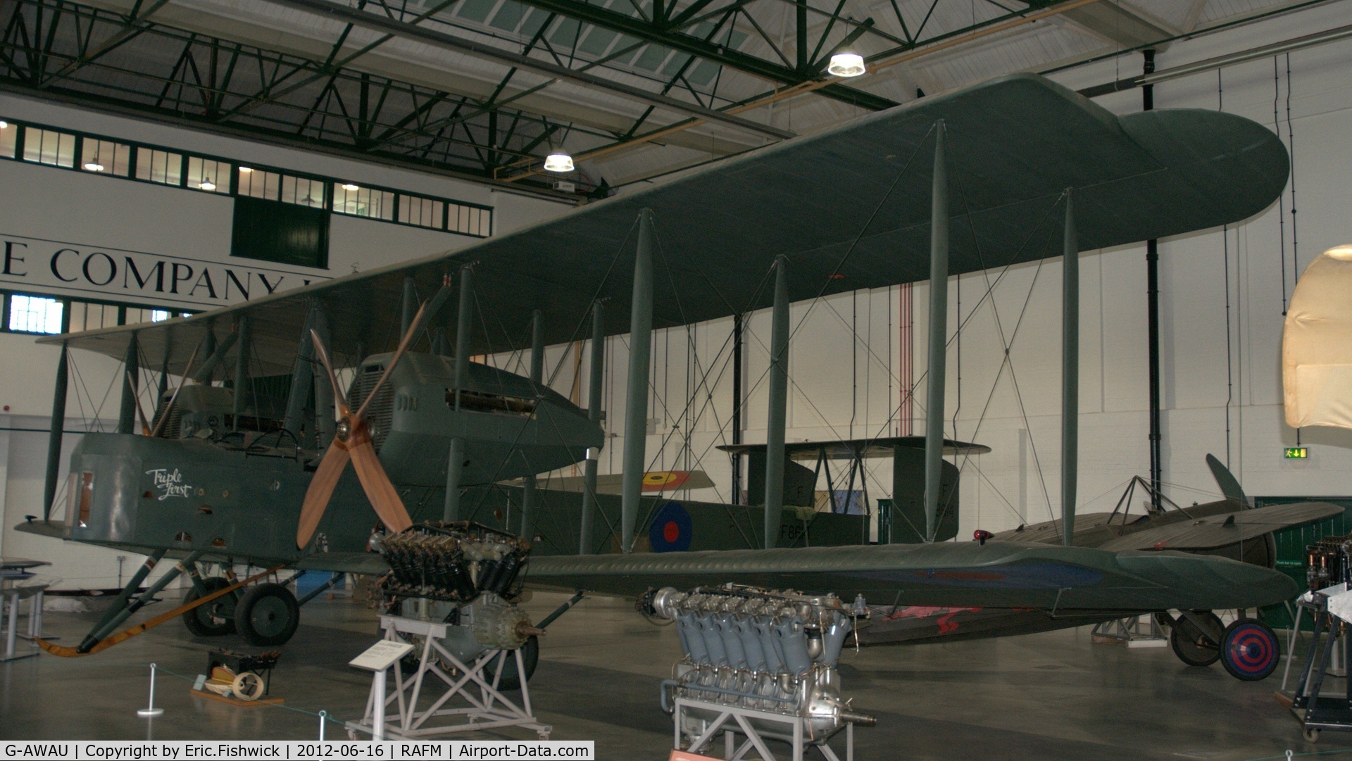 G-AWAU, Vickers FB-27A Vimy (replica) C/N VAFA02, 1. F8614 now in the new Grahame-White Factory Building at RAF Museum, Hendon.