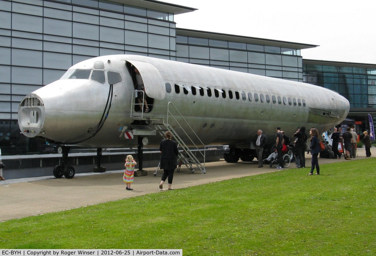 EC-BYH, 1972 Douglas DC-9-32 C/N 47556, Off airport. Adian Avion's mobile art space made from the recycled fuselage of DC-9 line number 657. On  display outside the National Waterfront Museum, Swansea, Wales, UK