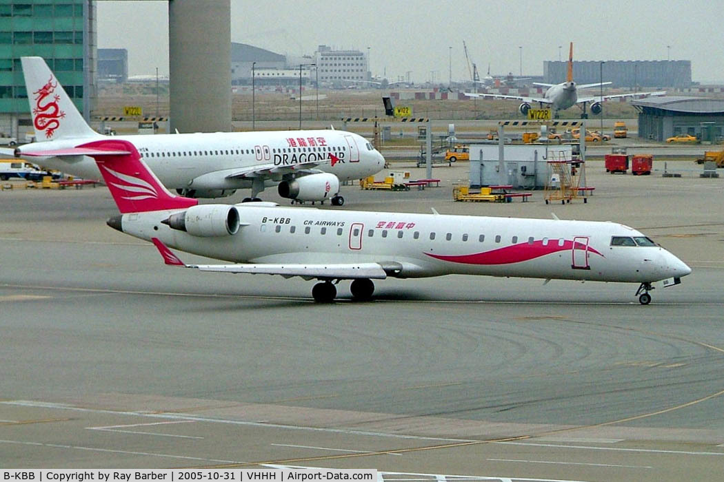 B-KBB, 2002 Bombardier CRJ-701ER (CL-600-2C10) Regional Jet C/N 10052, Canadair CRJ-700 [10052] (CR Airways) Hong Kong Int~B 31/10/2005. Seen here.