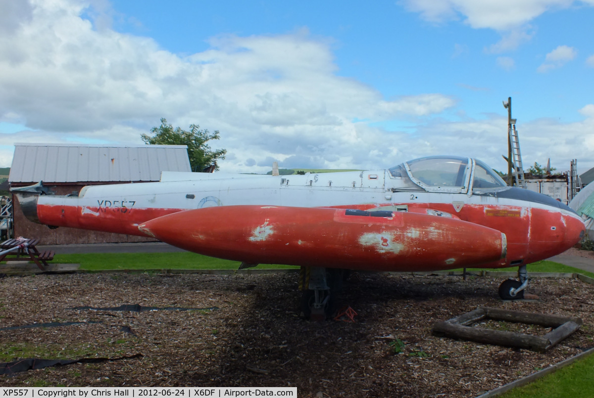 XP557, 1962 BAC 84 Jet Provost T.4 C/N PAC/W/14144, preserved at the Dumfries & Galloway Aviation Museum