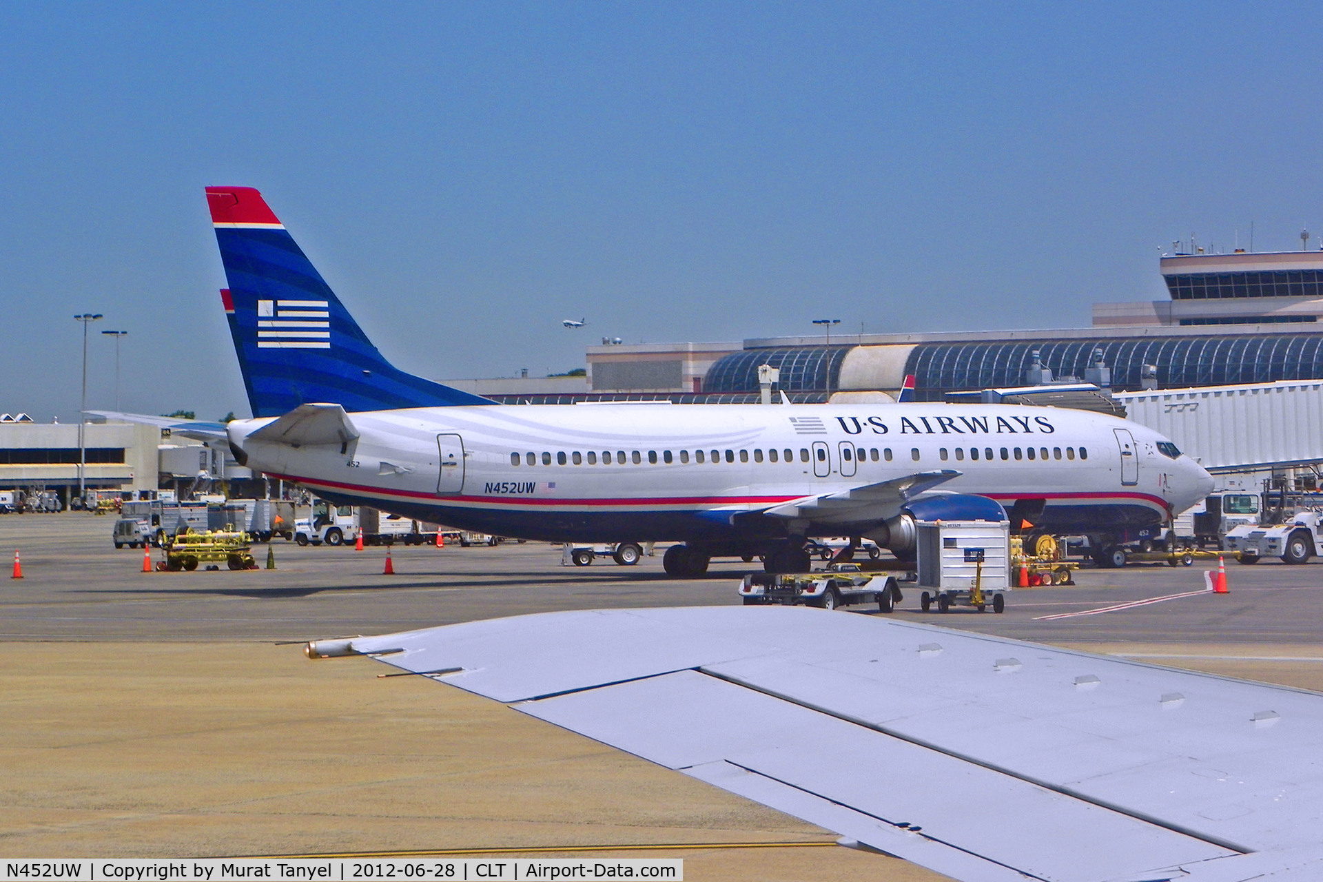 N452UW, 1991 Boeing 737-4B7 C/N 24979, Being pushed back at CLT