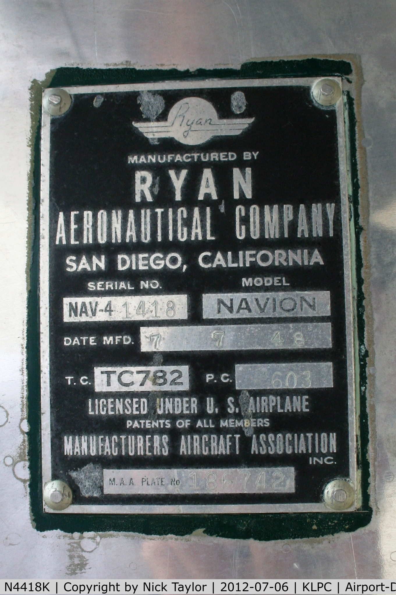 N4418K, 1948 Ryan Navion A C/N NAV-4-1418, Looks like it used to be green