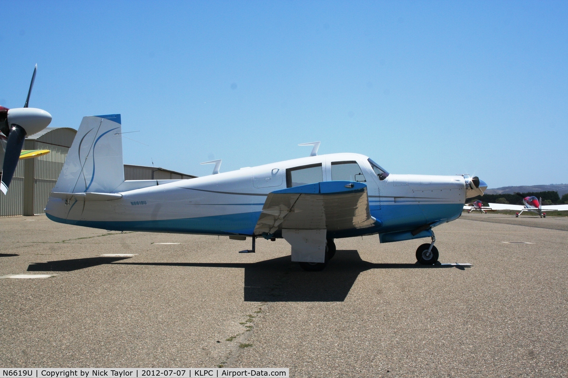 N6619U, 1965 Mooney M20E Super 21 C/N 732, Lompoc Piper Cub fly in 2012