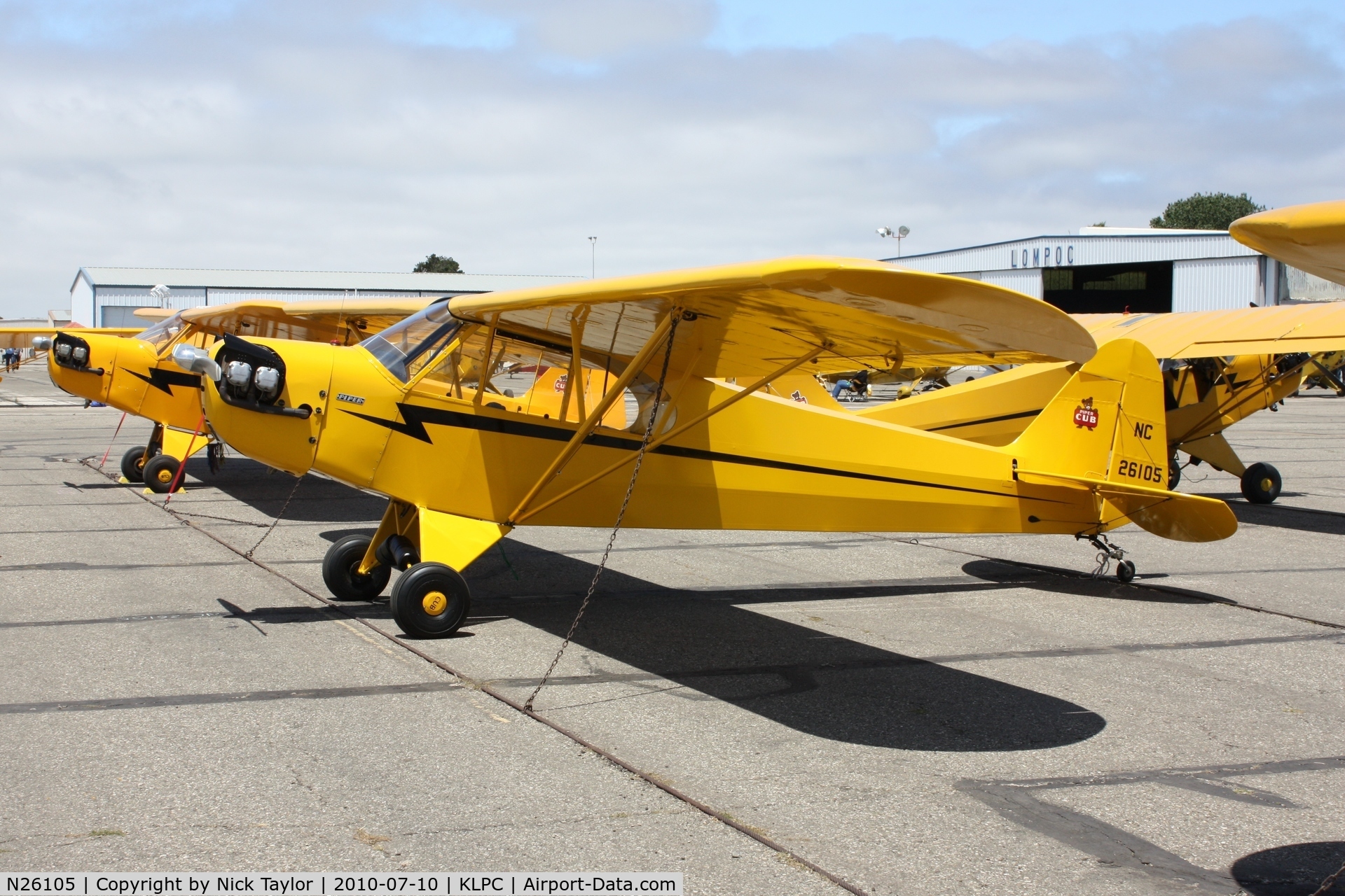 N26105, Piper J3C-65 Cub Cub C/N 4051, Lompoc Piper Cub fly in 2010