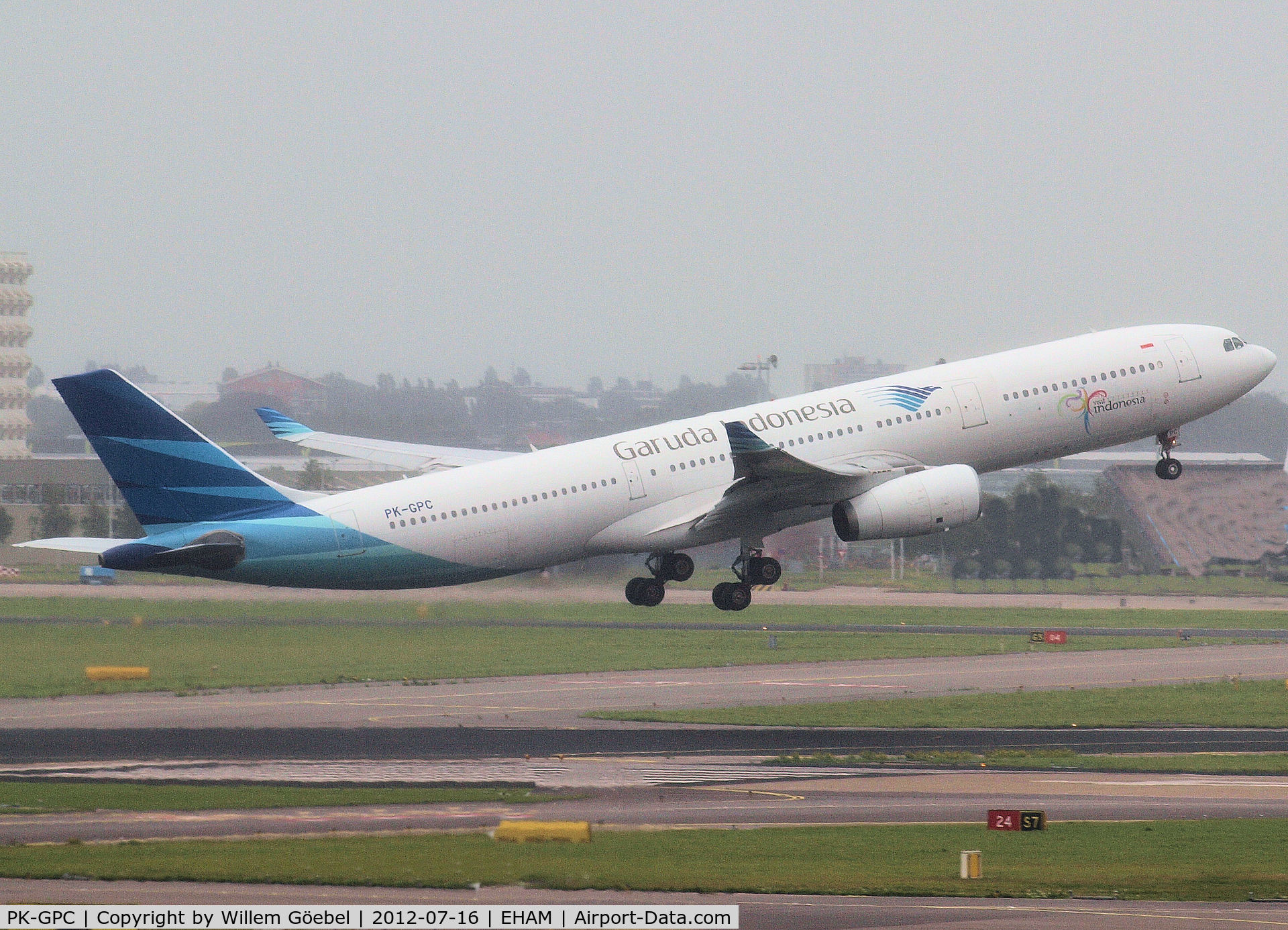 PK-GPC, 1996 Airbus A330-341 C/N 140, Take off from runway L18 of Schiphol Airport