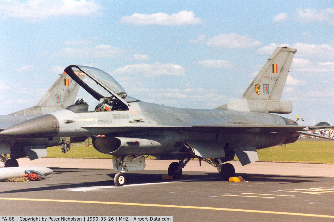 FA-88, SABCA F-16AM Fighting Falcon C/N 6H-88, F-16A Falcon of 31 Squadron Belgian Air Force on the flight-line at the 1990 RAF Mildenhall Air Fete.