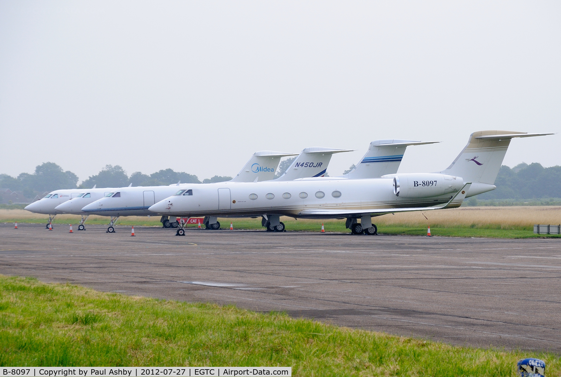 B-8097, 2000 Gulfstream Aerospace G-V C/N 613, Gulfstream G-V parked at Cranfield while visiting for the Olympics