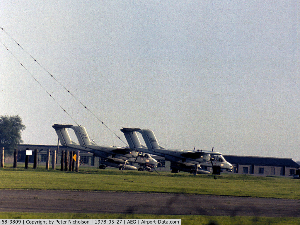 68-3809, 1968 North American Rockwell OV-10A Bronco C/N 321-135, OV-10A Bronco of 601st Tactical Control Wing based at Sembach in company with 68-3811 as seen at RAF Alconbury in May 1978.