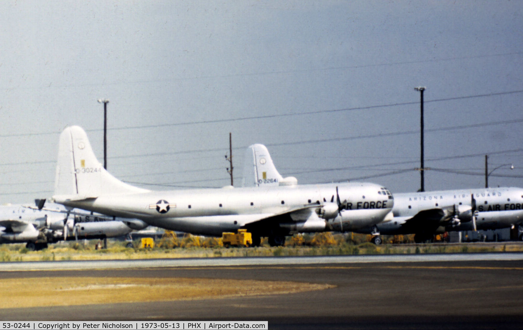 53-0244, 1953 Boeing KC-97G Stratofreighter C/N 17026, KC-97G Stratofreighter of 197th Air Refuelling Squadron/161st Air Refuelling Group at Phoenix in May 1973
