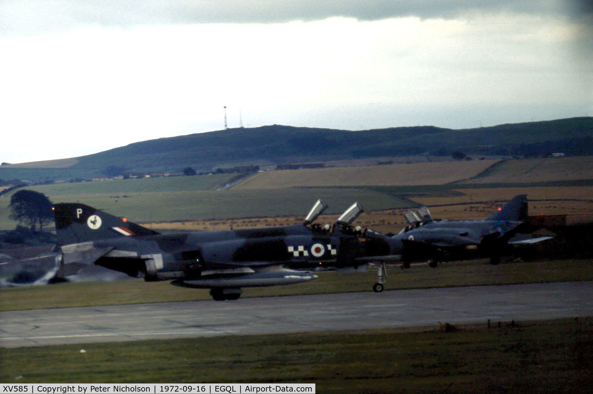 XV585, 1969 McDonnell Douglas Phantom FG1 C/N 3302/9339, Phantom FG.1 of 43 Squadron departing the active runway during the 1972 RAF Leuchars Airshow.