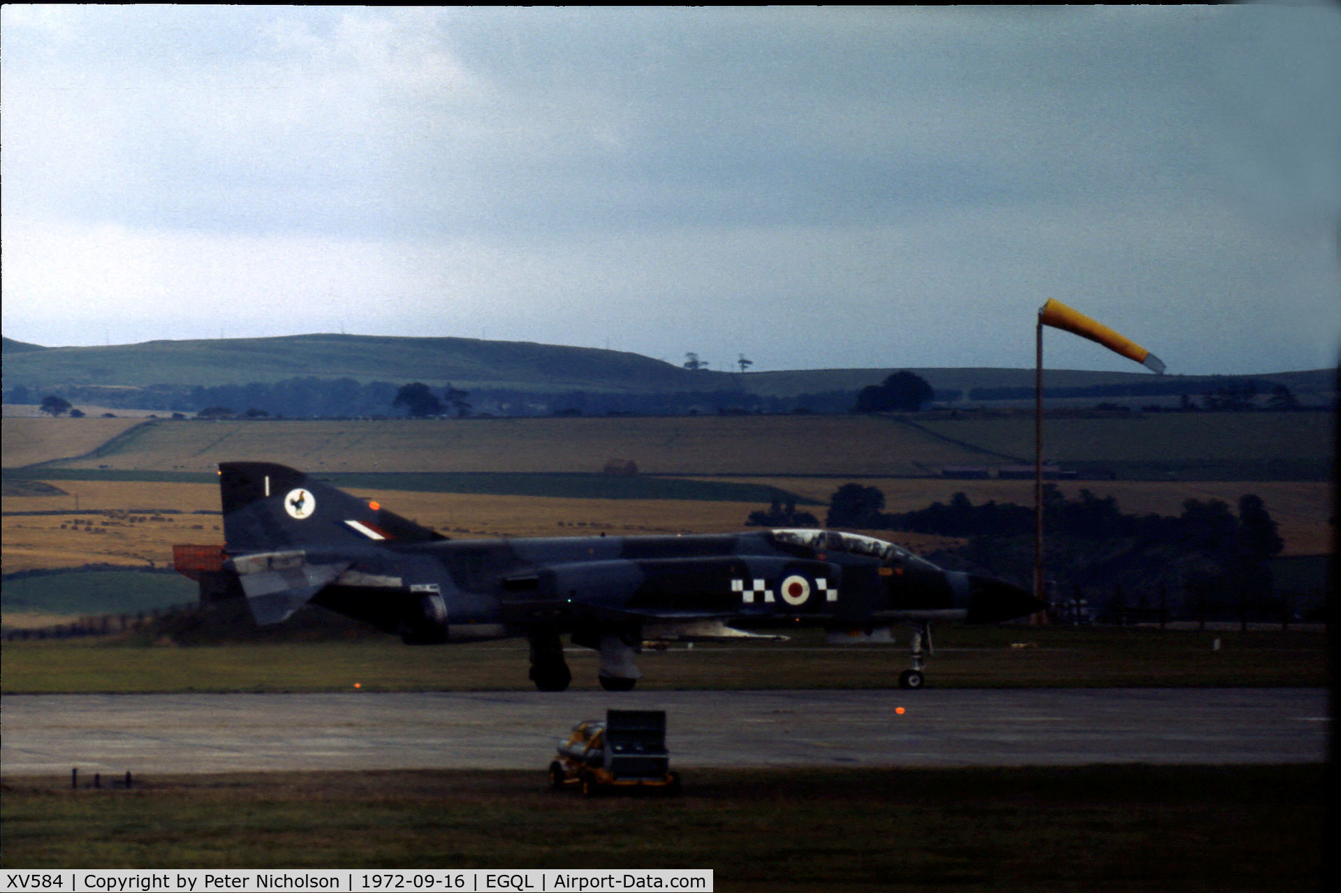 XV584, 1969 McDonnell Douglas Phantom FG1 C/N 9338/3286, Phantom FG.1 of 43 Squadron departing the active runway during the 1972 RAF Leuchars Airshow.
