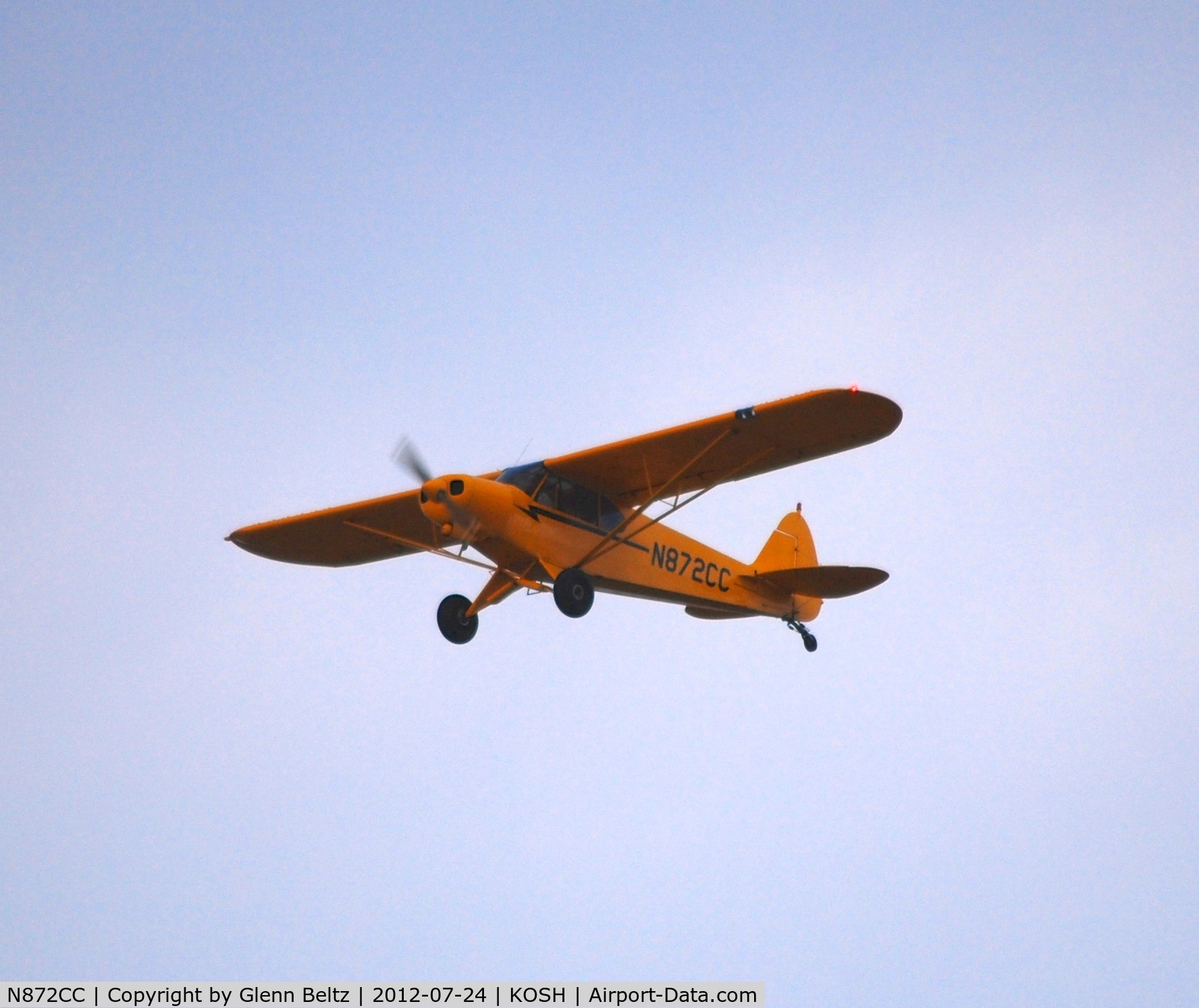 N872CC, 2001 Piper/cub Crafters PA-18-150 C/N 9929CC, Departing EAA Airventure/Oshkosh on 24 July 2012.