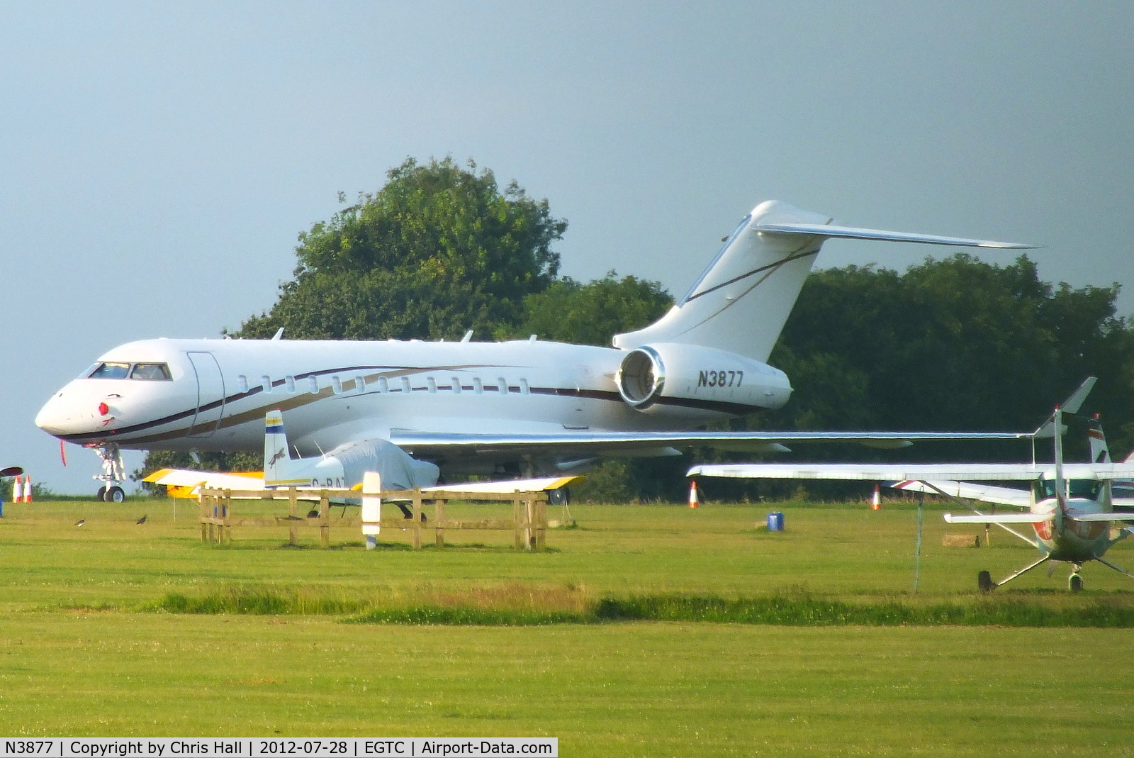 N3877, 2008 Bombardier BD-700-1A10 Global Express C/N 9304, parked at Cranfield