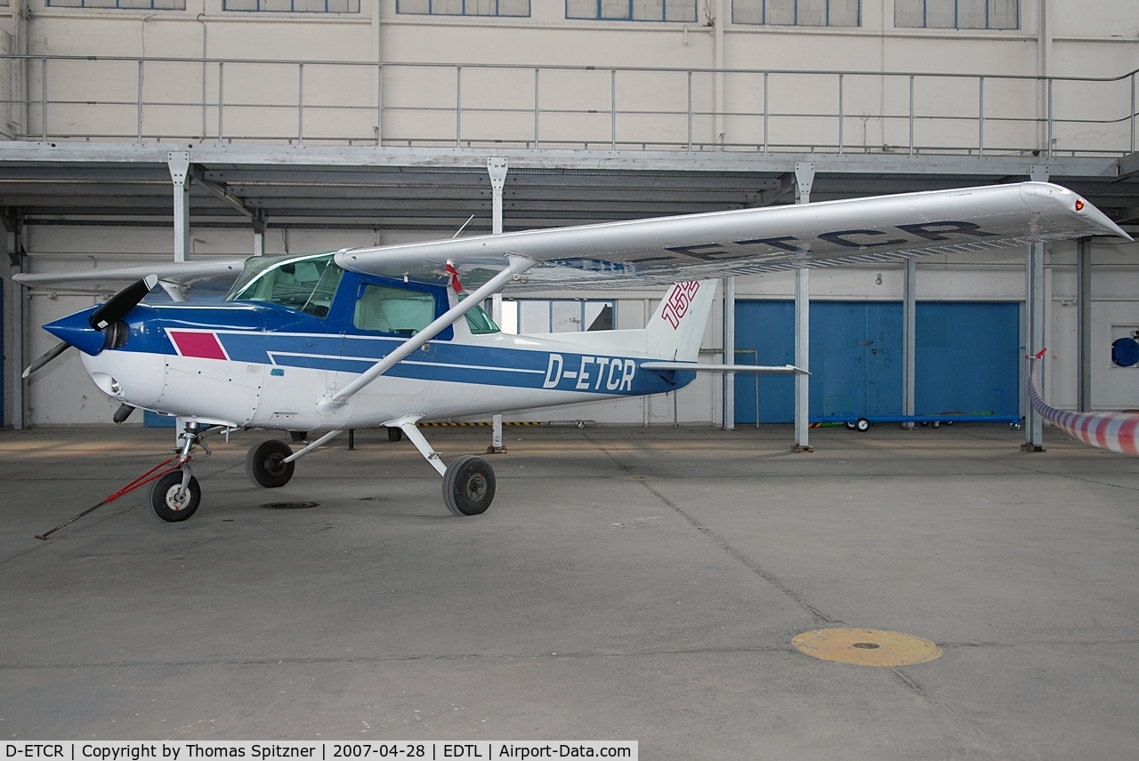 D-ETCR, 1977 Cessna 152 C/N 15279929, Parked in a former miltary mauntenance hangar at Black Forest Airport Lahr / Germany