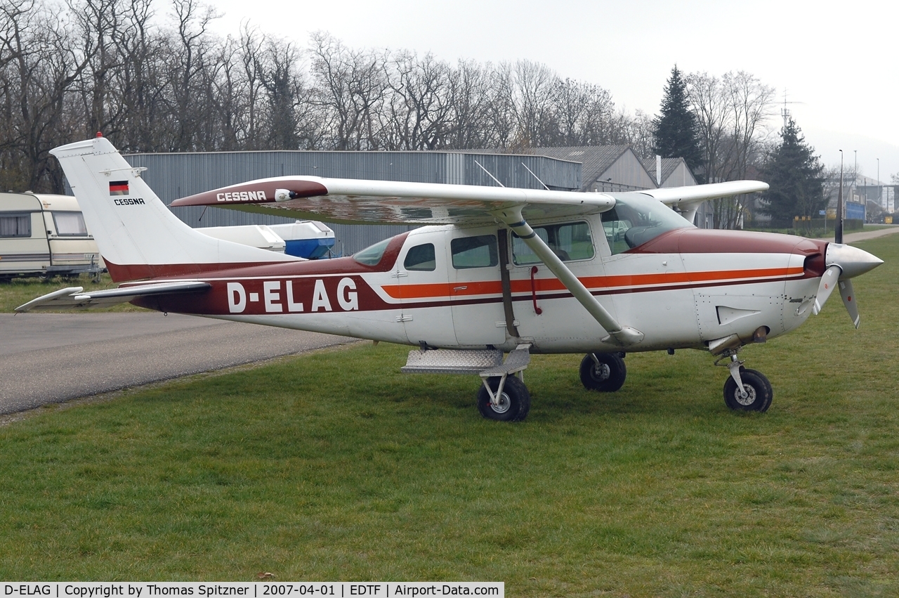 D-ELAG, 1977 Cessna U206H Stationair C/N U20603740, Parked at QFB airfield, used for transport of sky divers.