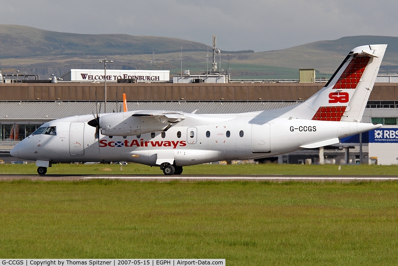 G-CCGS, 1998 Dornier 328-100 C/N 3101, Scot Airways G-CCGS taxiing to it's final parking position after arriving at EDI
