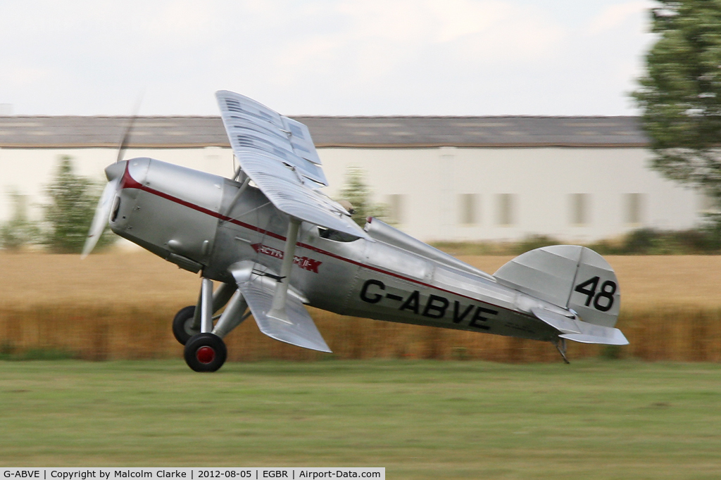 G-ABVE, 1932 Arrow Active 2 C/N 2, Arrow Active 2 just before the wing tip hit the ground followed by a shaky take-off at The Real Aeroplane Club's Summer Madness Fly-In, Breighton Airfield, August 2012.