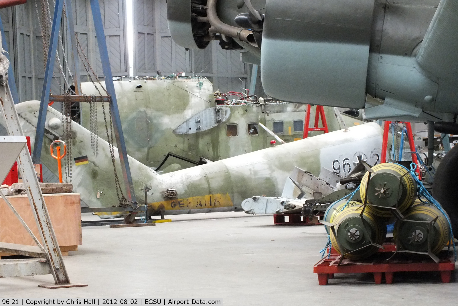 96 21, Mil Mi-24D Hind C/N B4002, Former East German Mil Mi-24 Hind D 406 at the back of hangar 5 at Duxford