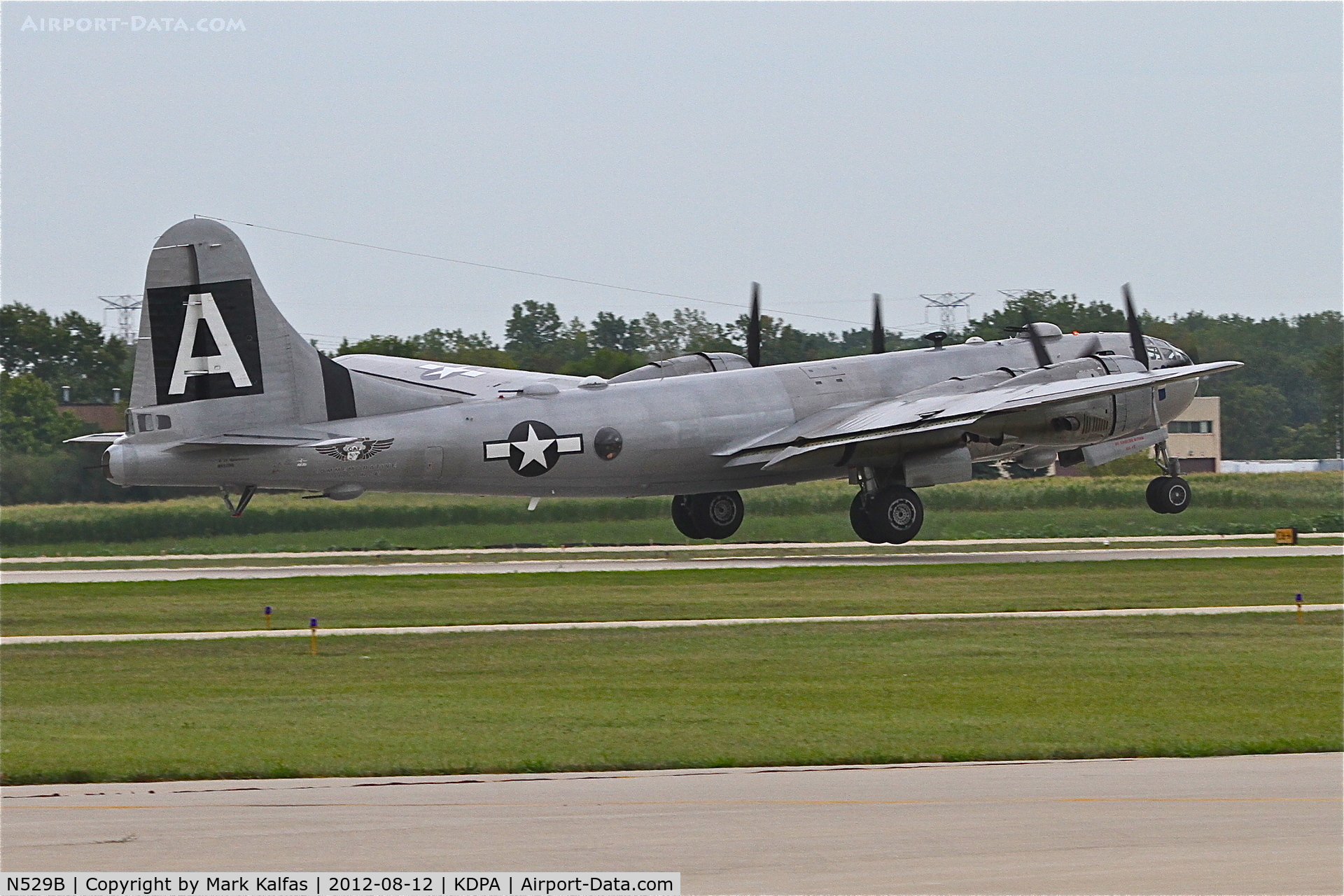 N529B, 1944 Boeing B-29A-60-BN Superfortress C/N 11547, FiFi taking off on 19R with her last group of lucky passengers during Community Days at DuPage Airport.