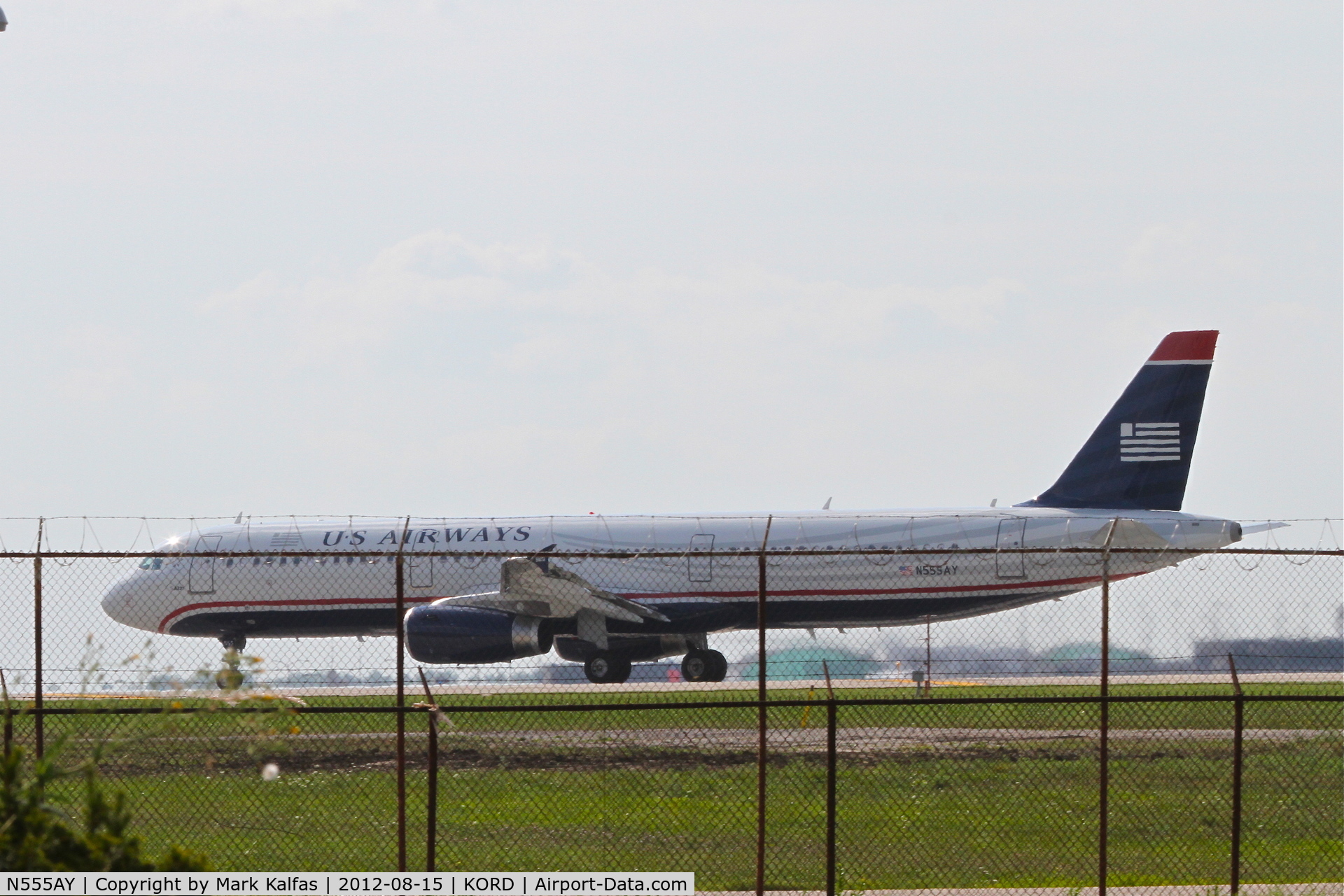 N555AY, 2012 Airbus A321-231 C/N 5235, USAirways Airbus A321, departing RWY 22L KORD enroute to KCLT.