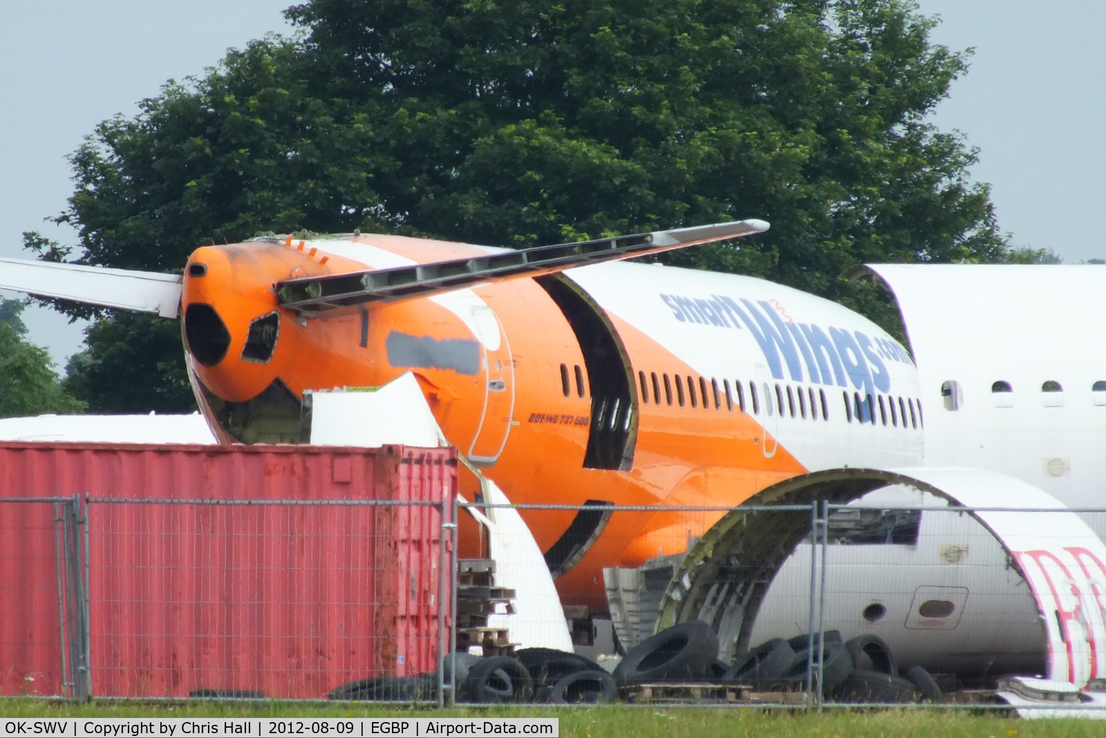 OK-SWV, 1993 Boeing 737-522 C/N 26696, ex SmartWings B737 in the scrapping area at Kemble
