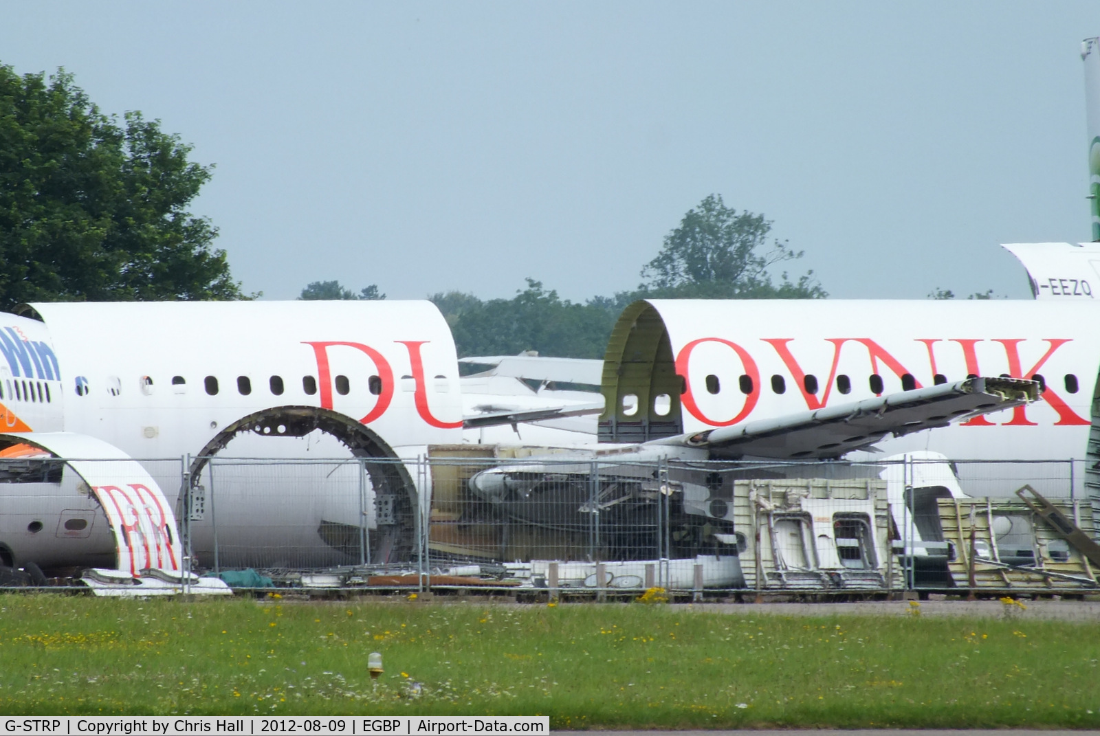 G-STRP, 1990 Airbus A320-211 C/N 136, remains of Dubrovnik Airline A320 in the scrapping area at Kemble
