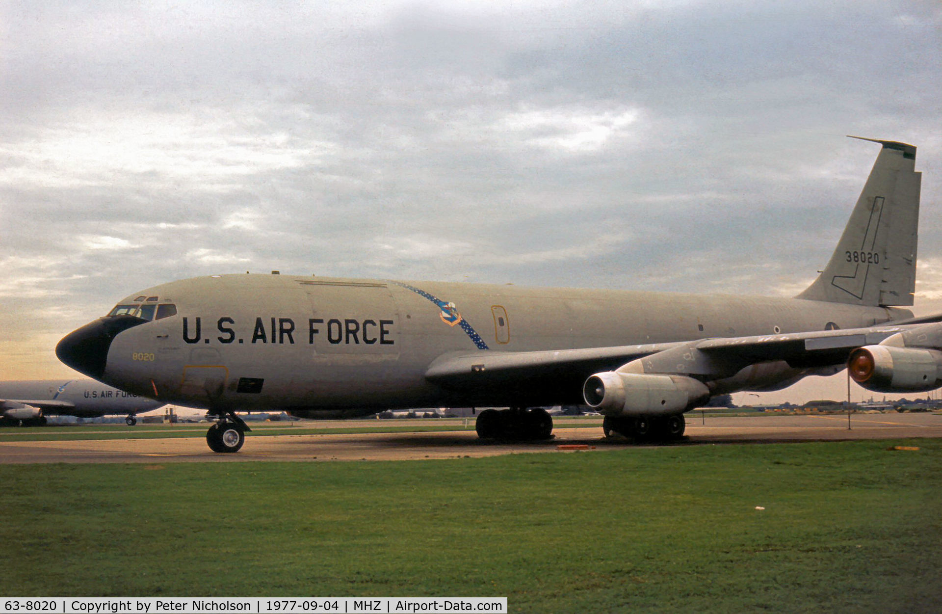 63-8020, 1963 Boeing KC-135A Stratotanker C/N 18637, KC-135A Stratotanker of the 384th Air Refuelling Wing at McConnell AFB seen at RAF Mildenhall in September 1977.