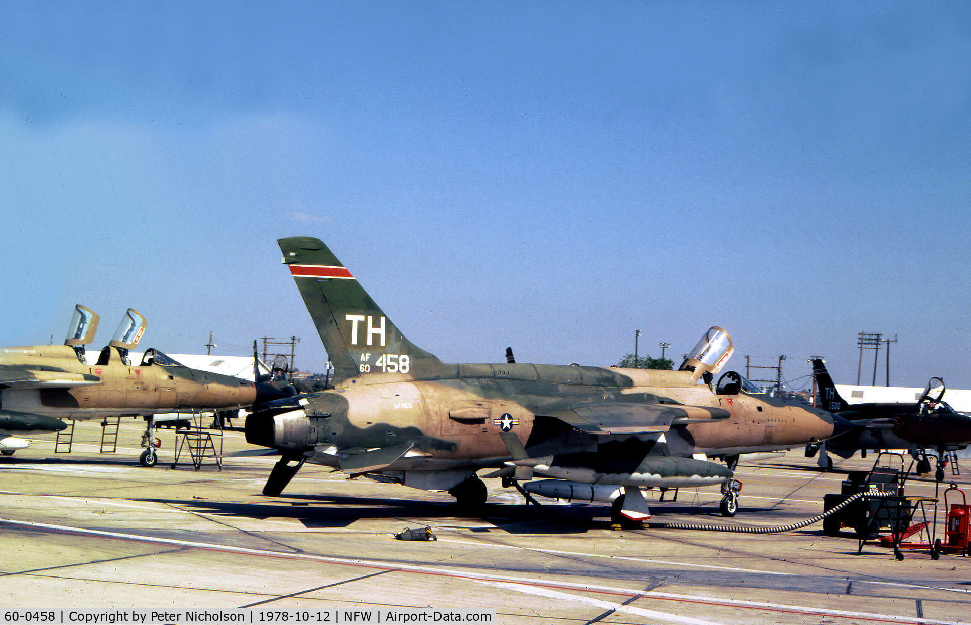 60-0458, 1960 Republic F-105D Thunderchief C/N D146, F-105D Thunderchief of the 457th Tactical Fighter Squadron/301st Tactical Fighter Wing on the flight-line at Carswell AFB in October 1978.