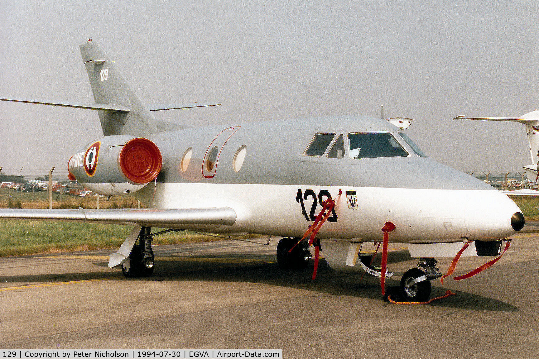 129, 1978 Dassault Falcon 10MER C/N 129, French Aeronavale's Falcon 10MER, callsign FMN 571, on display at the 1994 Intnl Air Tattoo at RAF Fairford.