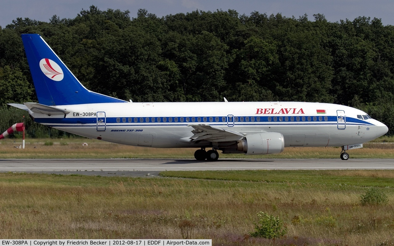 EW-308PA, 1990 Boeing 737-3K2 C/N 24328, departure from Frankfurt