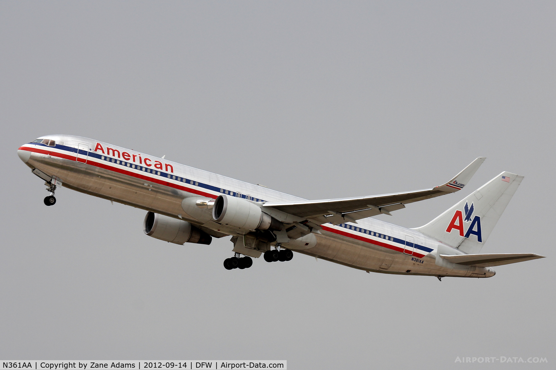 N361AA, 1988 Boeing 767-323 C/N 24042, American Airlines departing at DFW Airport