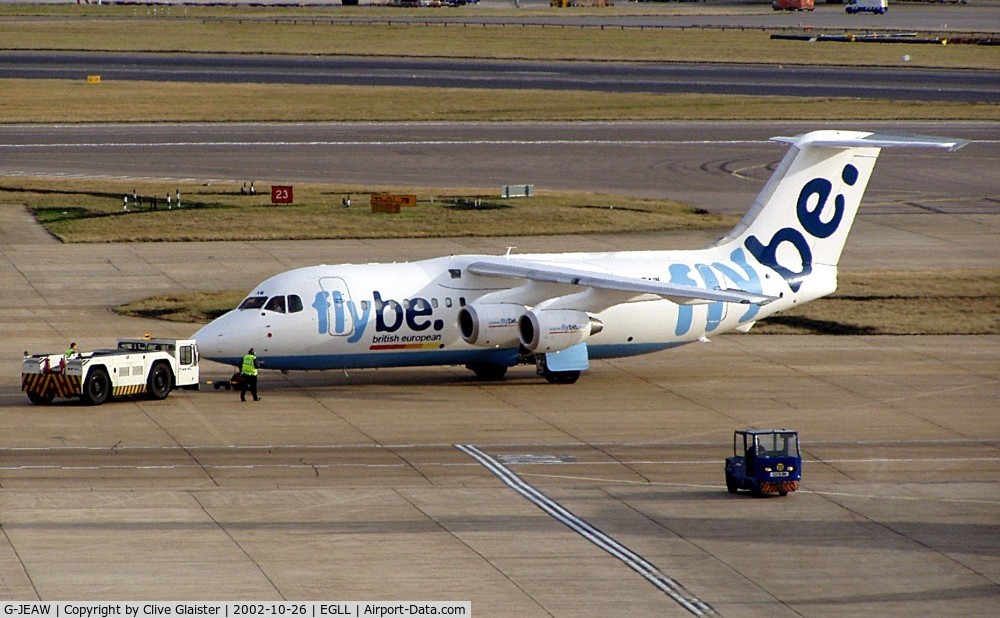 G-JEAW, 1986 British Aerospace BAe.146-200 C/N E2059, Ex: G-5-050 > N401XV > CC-CEJ > N759BA - G-LEAW > ZS-PUM in April 2007 - Originally owned to, Jersey European Airways (UK) Ltd in December 1996. With, FlyBe Ltd in December 2005.