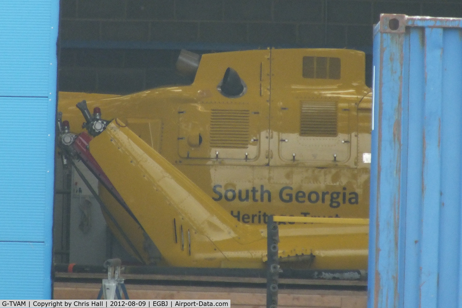 G-TVAM, 1979 MBB Bo-105DBS-4 C/N S-392, Now operated by the South Georgia Heritage Trust, this helicopter has been used by many Air Ambulance units around the UK but now spends most of its time in the southern Atlantic Ocean.