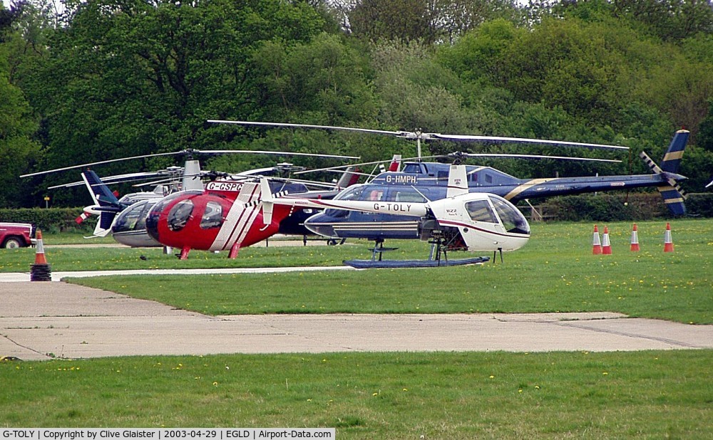 G-TOLY, 1998 Robinson R22 Beta II C/N 2809, Ex: G-NSHR > G-TOLY - Originally owned to, Gnashair Ltd in May 1998 as G-NSHR (acronym). Then owned to, Tolley in February 2001 as G-TOLY (another acronym) and currently with, Helicopter Services Ltd since January 2004.